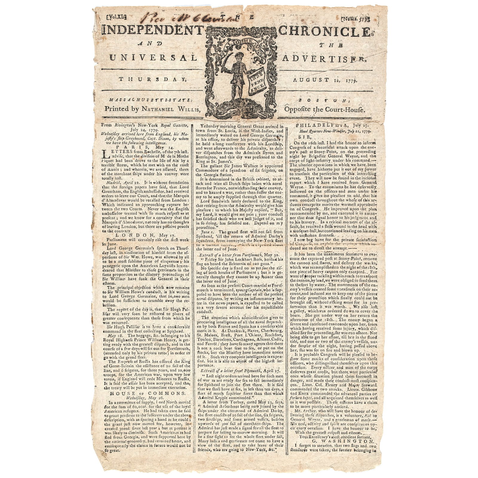 AUGUST 12, 1779 BOSTON NEWSPAPER