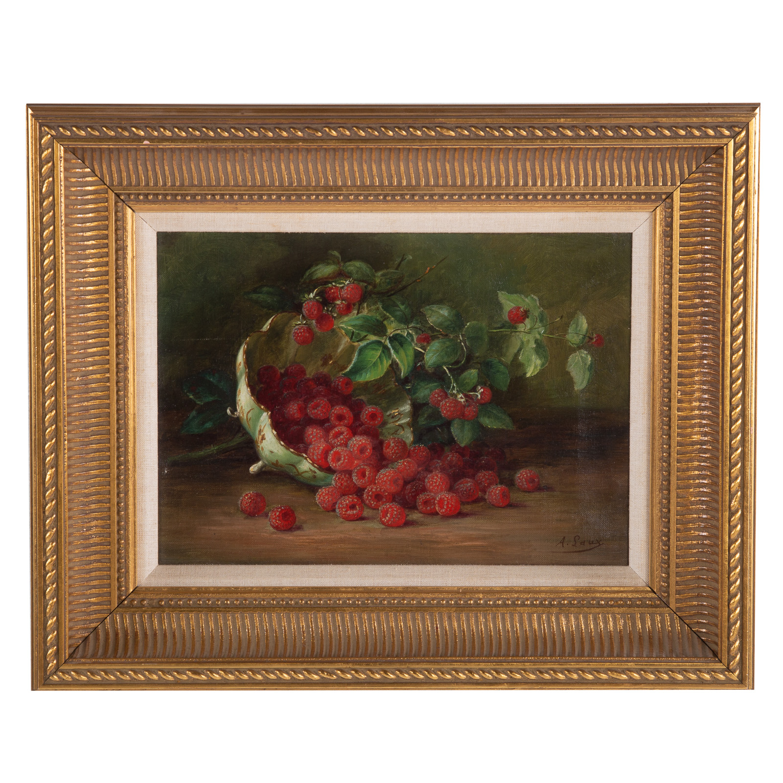 AUGUST LAUX. A BOWL OF RASPBERRIES,