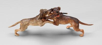Austrian bronze dogs, pair of