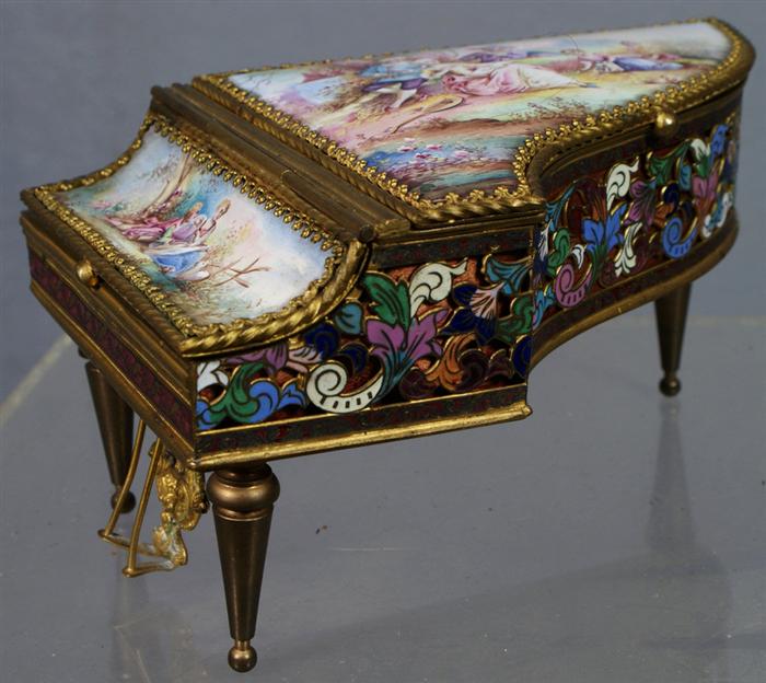 Austrian enameled 2 tune music box,