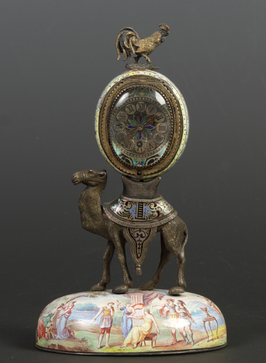 Austrian Enameled Clock w/Camel &