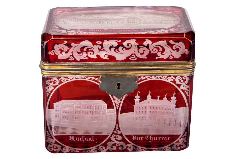 AUSTRIAN ETCHED CRANBERRY GLASS