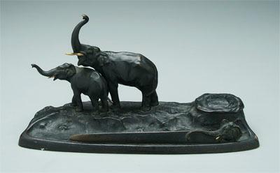 Austrian patinated bronze desk set,