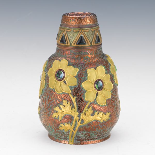 AUSTRIAN POTTERY BEJEWELLED VASE IN