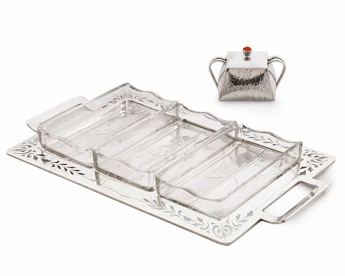 AUSTRIAN SILVER GLASS TRAY,