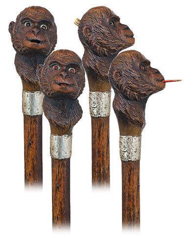 AUTOMATED MONKEY HEAD CANE-Ca. 1900
