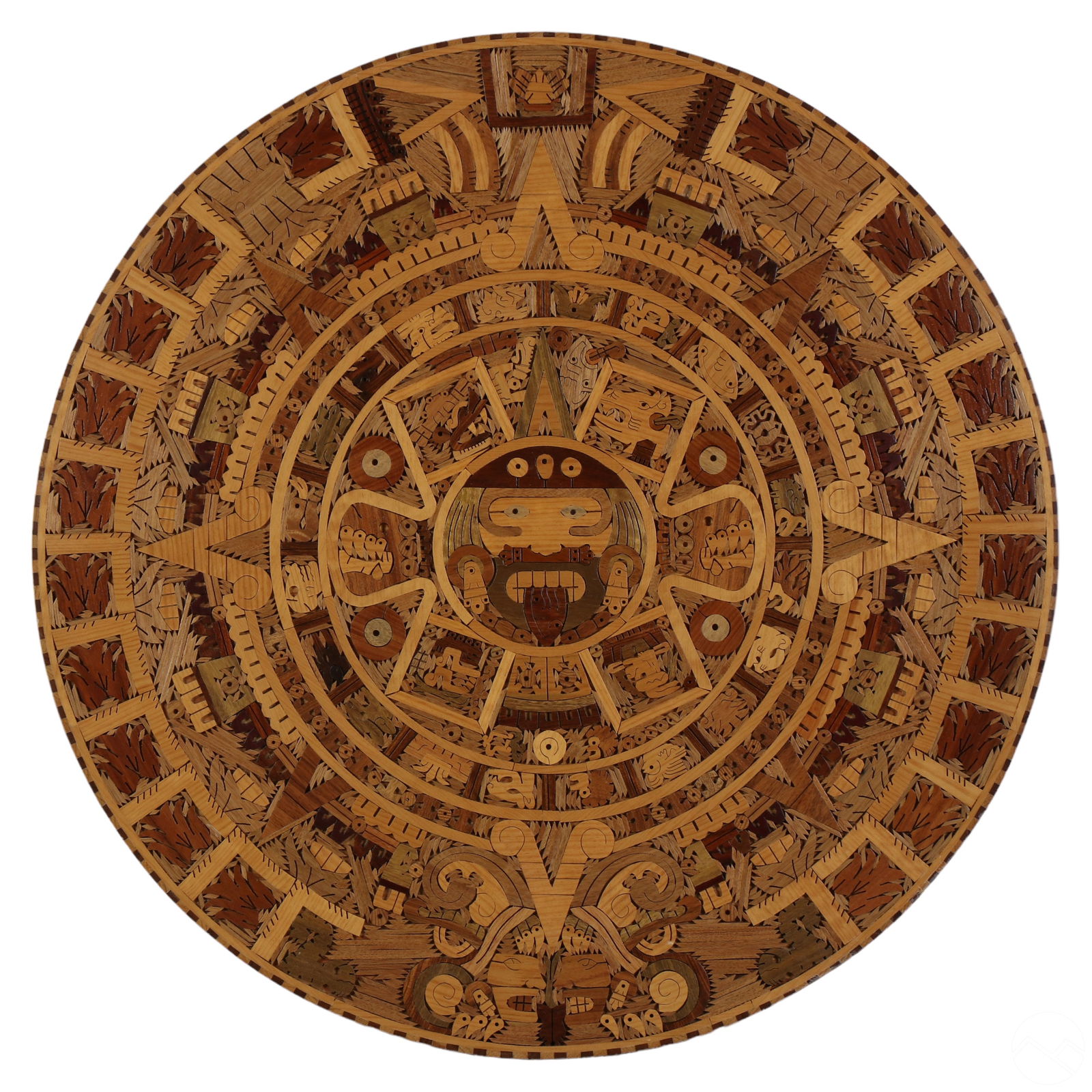 AZTEC SUN STONE CALENDAR WOOD ROUND