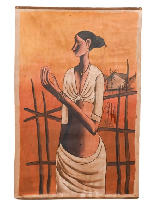 B. PRABHA OIL ON CANVAS FISHERWOMAN