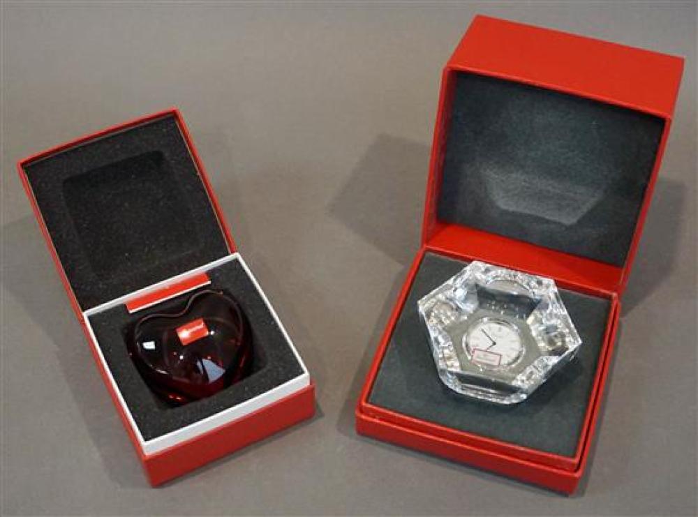 BACCARAT CRYSTAL DESK CLOCK AND A