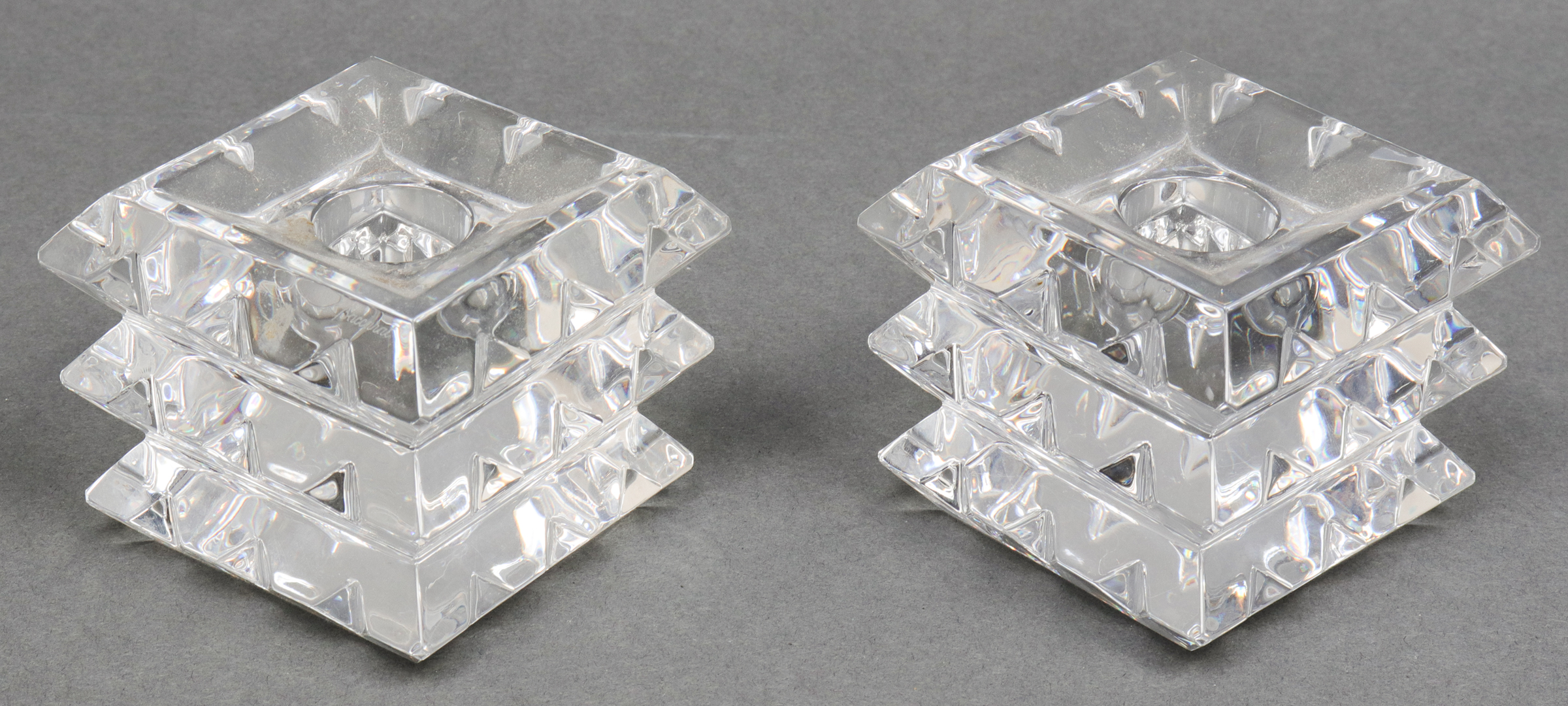 BACCARAT GLASS CANDLESTICKS, PAIR