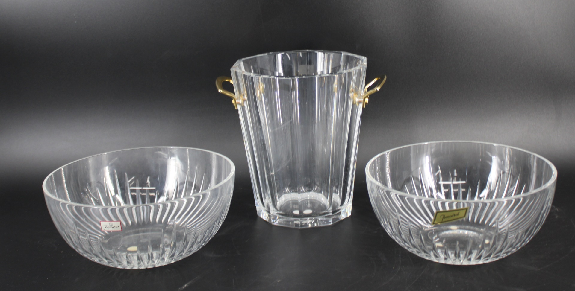 BACCARAT GLASS ICE BUCKET & 2 GLASS