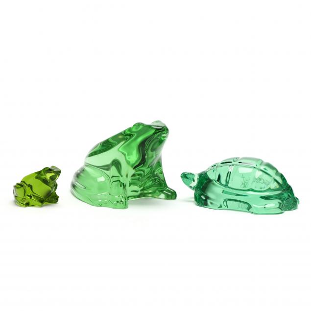 BACCARAT, TWO CRYSTAL FROGS AND A