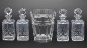 BACCARAT VASE AND 4 DECANTERSB