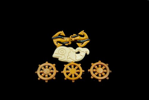 BAKELITE 5 NAUTICAL PINS FISH,
