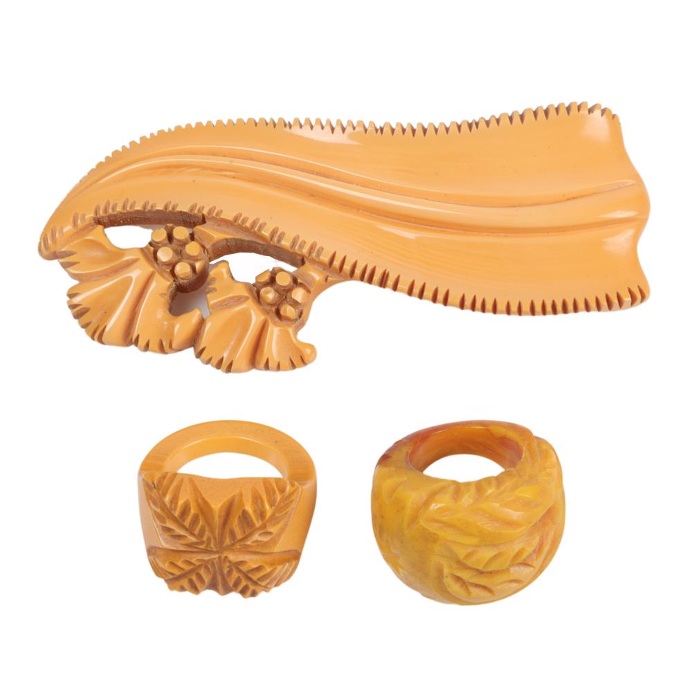 BAKELITE CARVED CREAM FLORAL 3PC