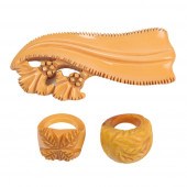 BAKELITE CARVED CREAM FLORAL 3