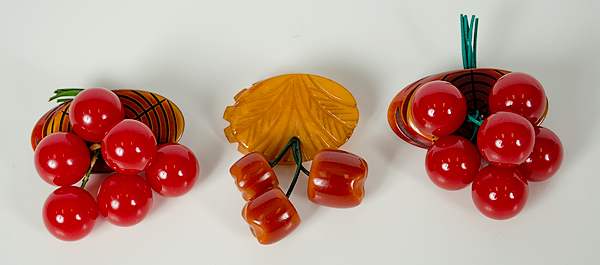 Bakelite Cherry Brooches 20th