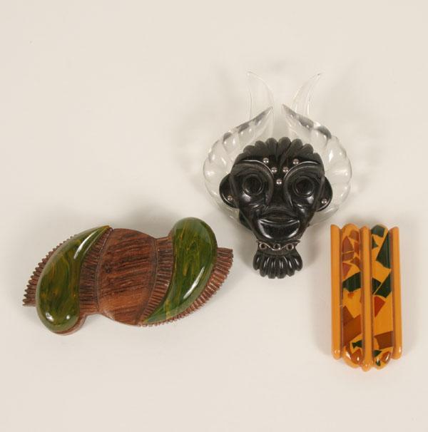 Bakelite Wood Pin 3p African Face