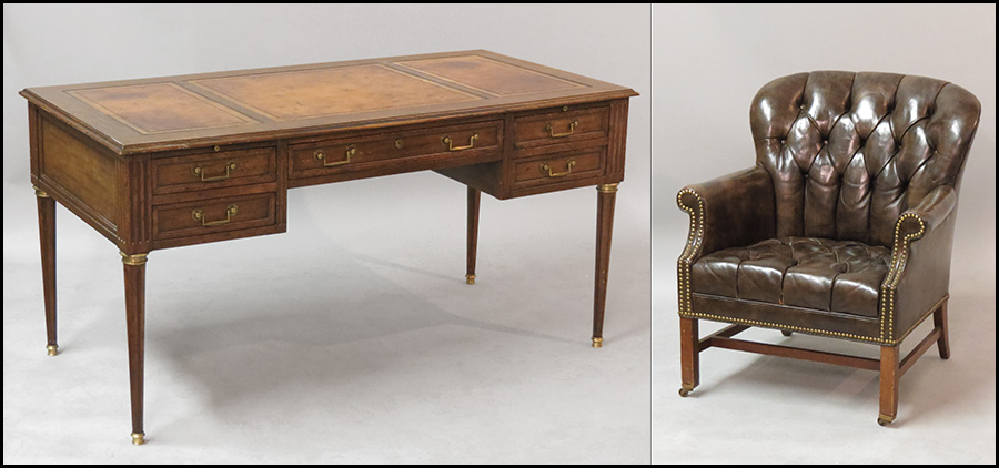 BAKER MAHOGANY DESK. with a gilt