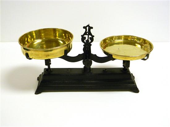 Balance scale  19th C.  two brass
