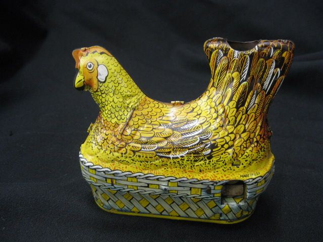 Baldwin Tin Wind-Up Hen Toy lays