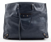 BALENCIAGA BLUE LEATHER TOTE P