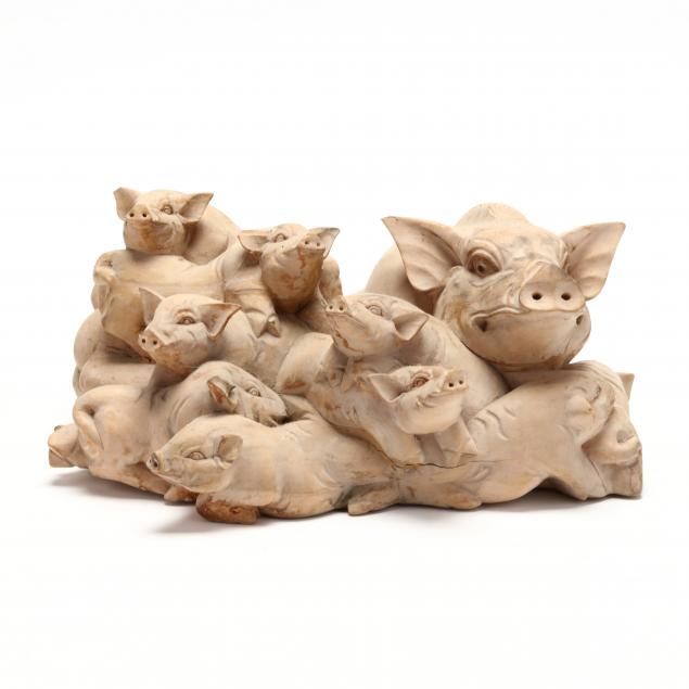 BALINESE CARVED WOOD PIG SCULPTURE