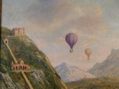 BALLOONS OVER ALPS OIL PAINTIN