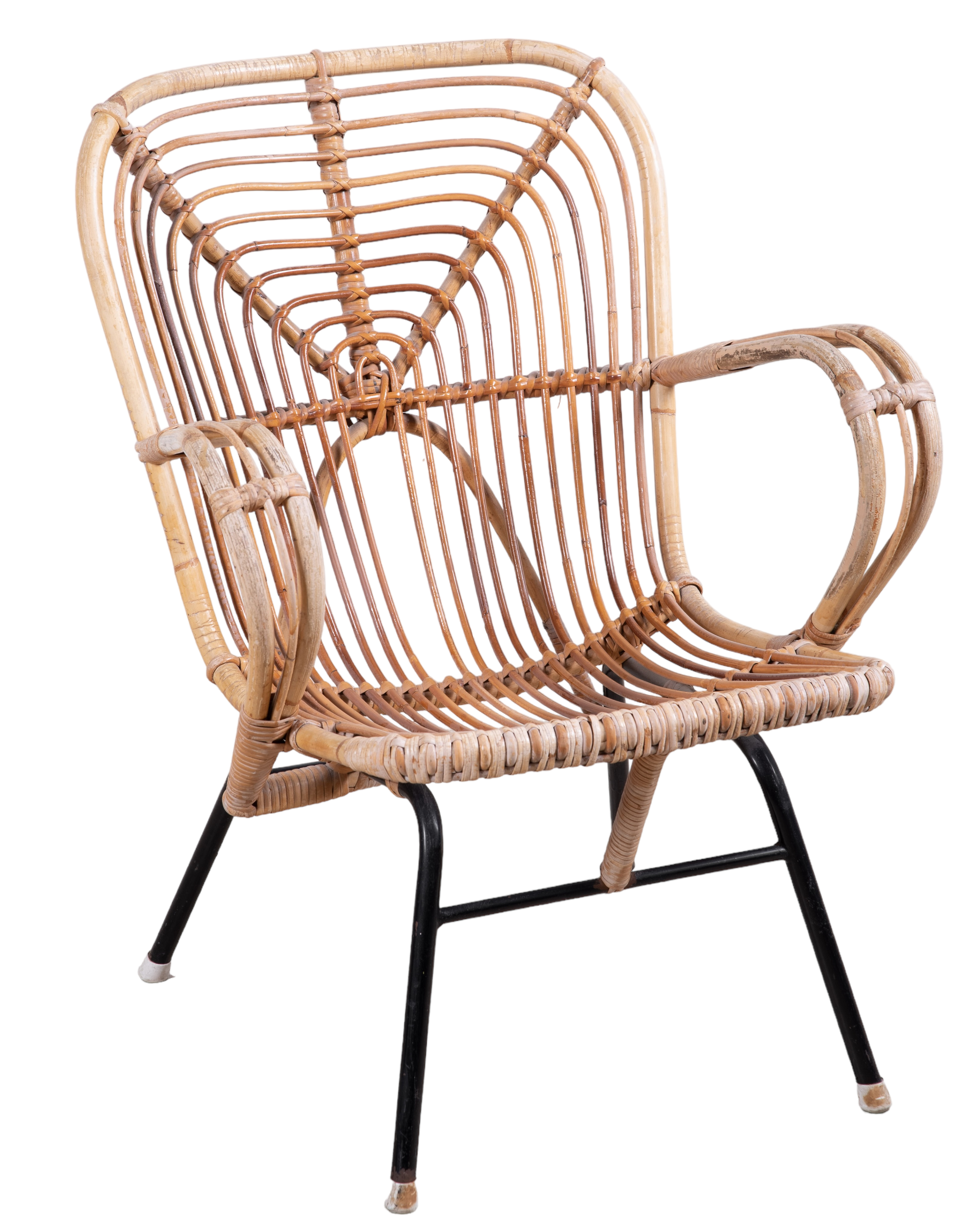 Bamboo and metal open armchair,