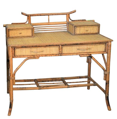 BAMBOO AND RATTAN DESK HAVING