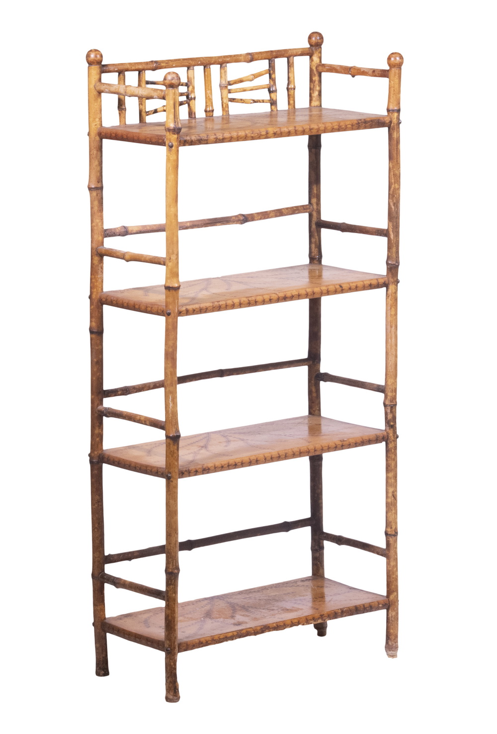 BAMBOO BOOKSHELF WITH PYROGRAPHY