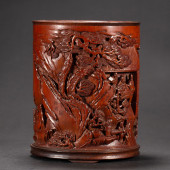 BAMBOO CARVED BRUSH POT WITH S