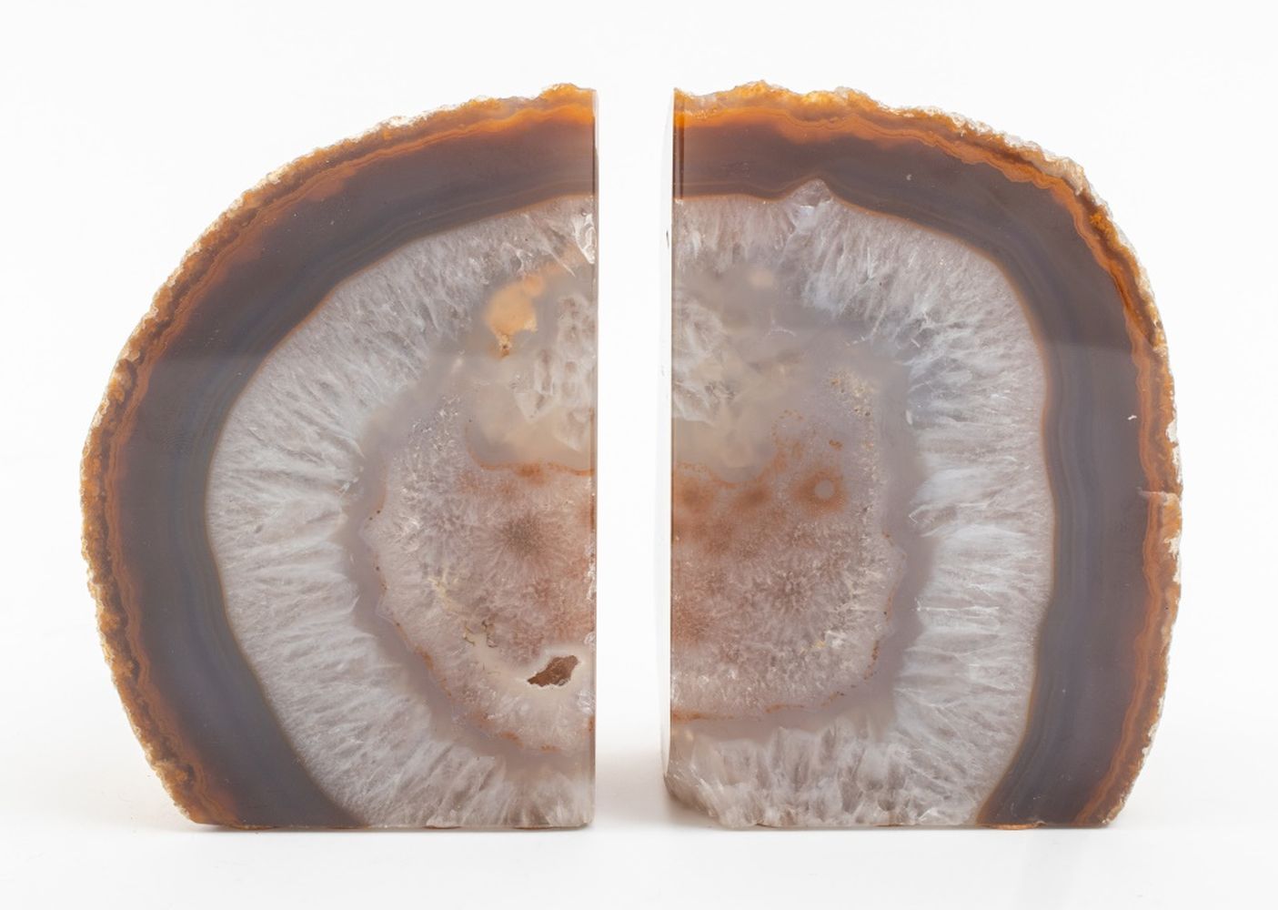 BANDED AGATE GEODE BOOKENDS, PAIR