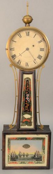BANJO CLOCK, MAHOGANY WITH EGL