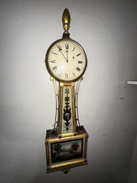 BANJO CLOCK, REVERSE PAINTING OF