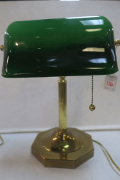 BANKERS GREEN GLASS BRASS DESK