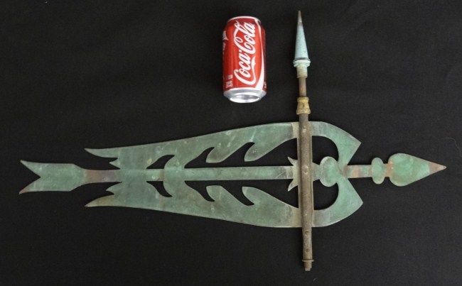 Banner weathervane in verdigris