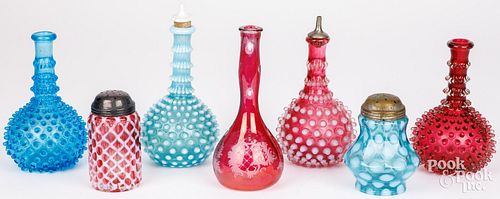 BARBER BOTTLES, ETC.Four hobnail