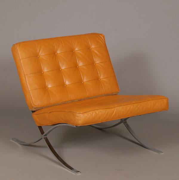 Barcelona chair; chromed steel with