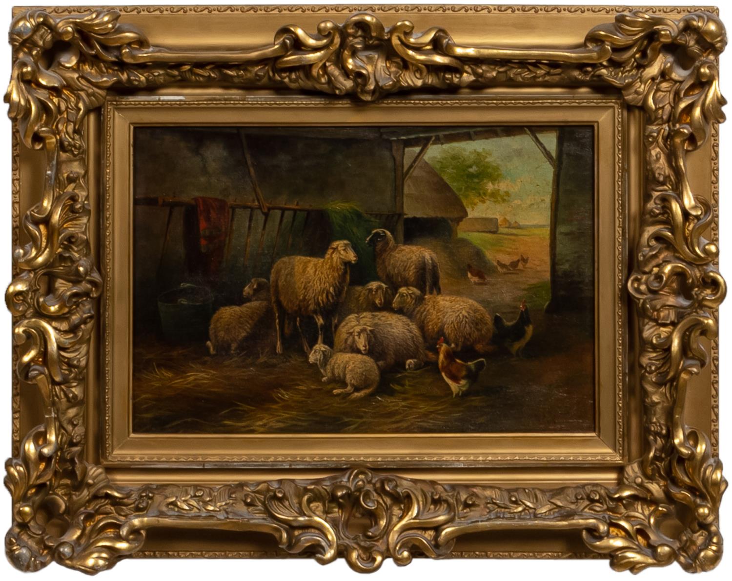 BARNYARD SCENE, H.A. RANSOM, OIL ON