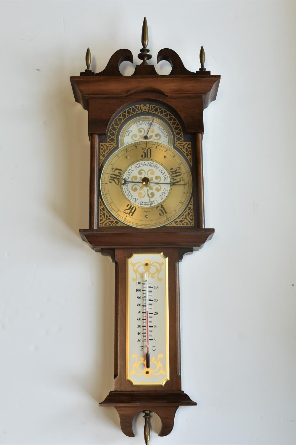 BAROMETER/THERMOMETER, MAHOGANY &