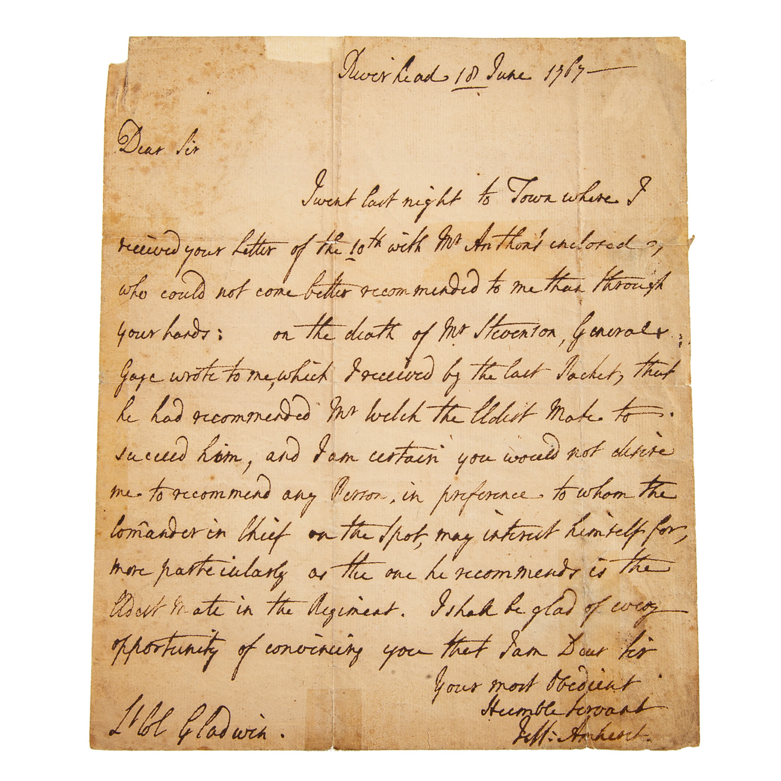 BARON J. AMHERST, ALS TO HENRY