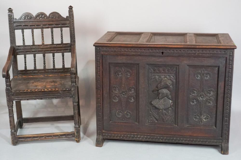 BAROQUE STYLE CARVED OAK ARMCHAIR