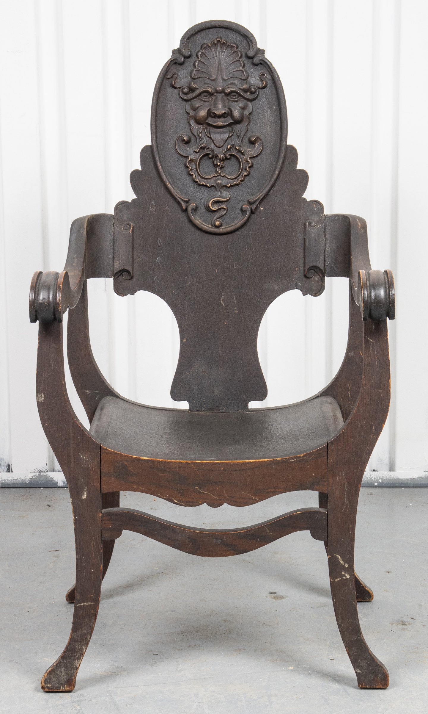 BAROQUE STYLE CARVED OAK ARMCHAIR