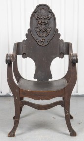 BAROQUE STYLE CARVED OAK ARMCH