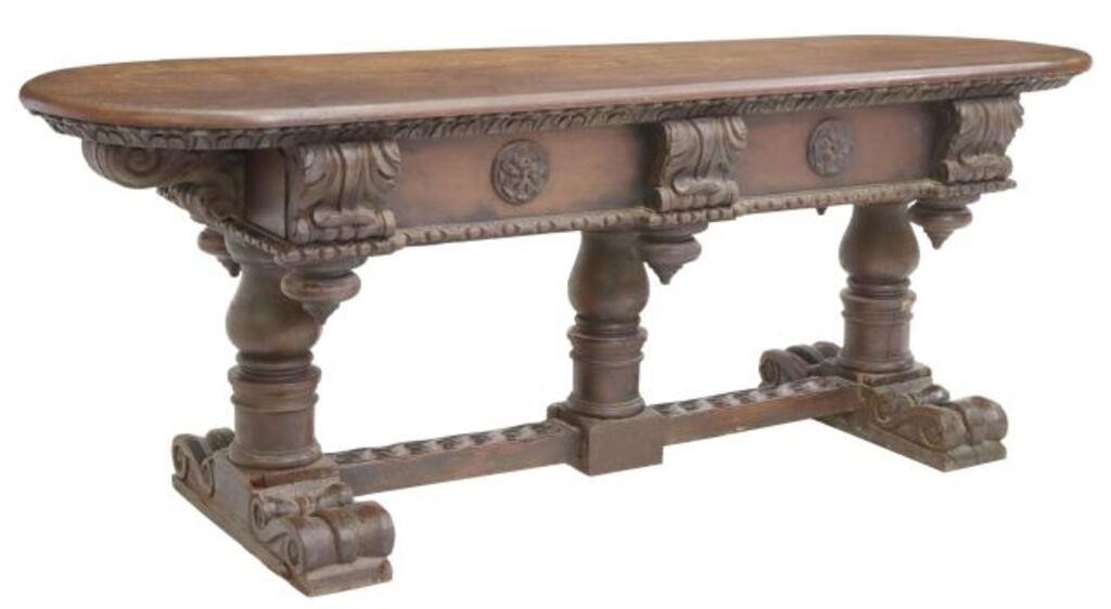 BAROQUE STYLE CARVED OAK TRESTLE