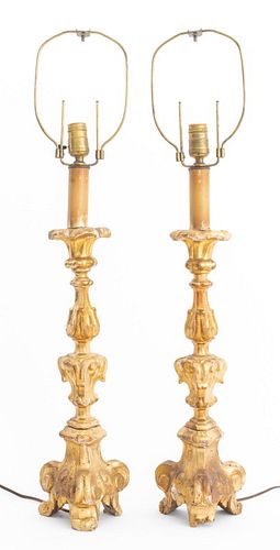 BAROQUE STYLE GILTWOOD TABLE LAMPS,