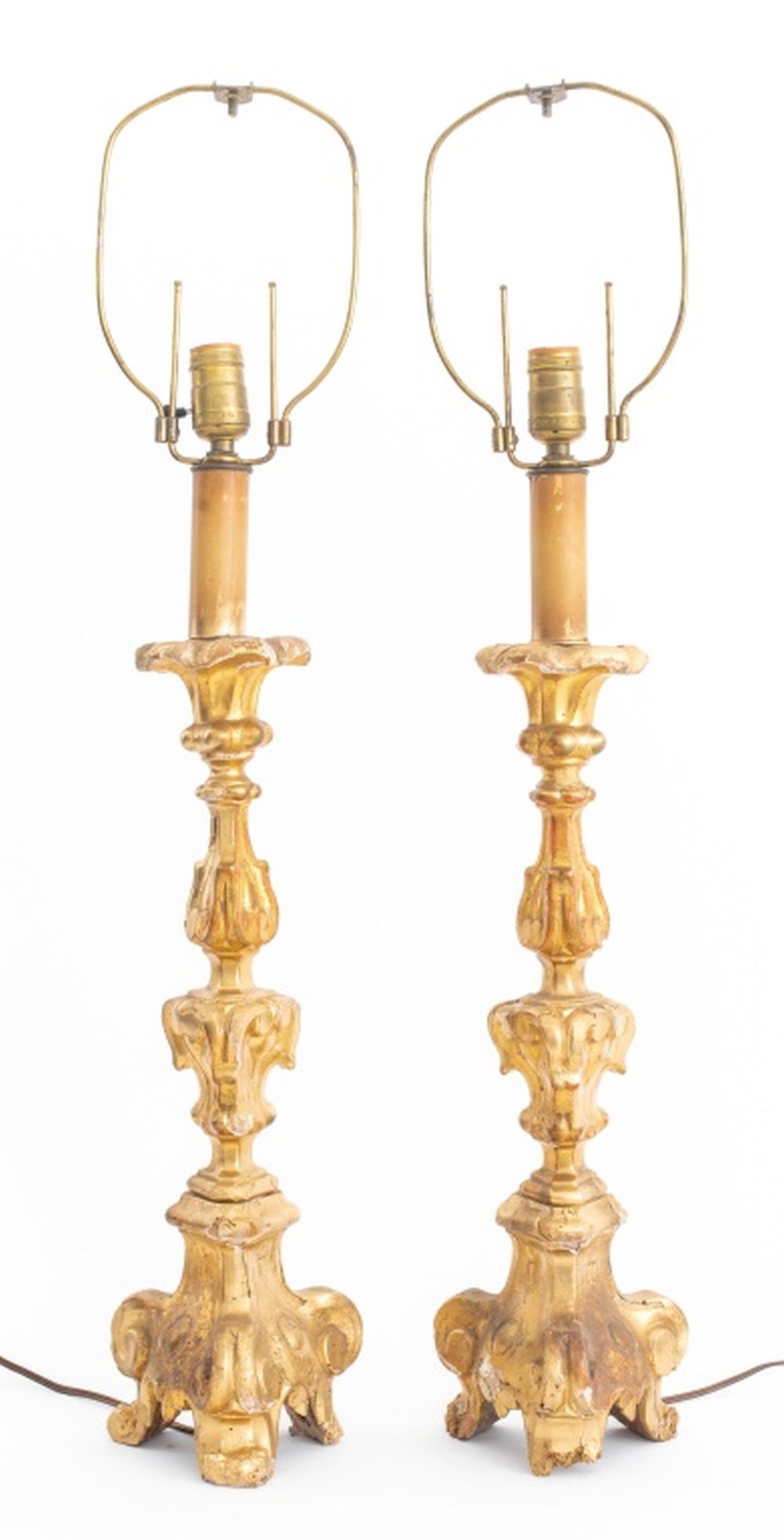 BAROQUE STYLE GILTWOOD TABLE LAMPS,