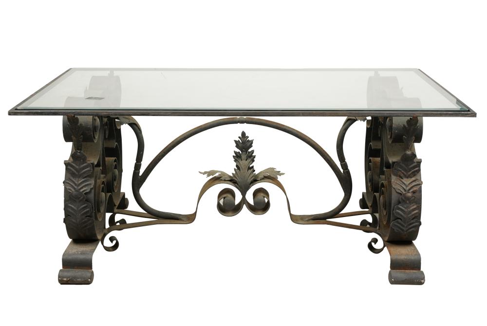 BAROQUE-STYLE IRON AND GLASS DINING