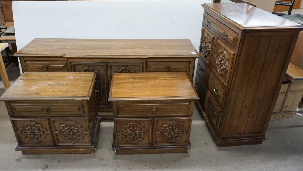 BAROQUE STYLE PECAN TRIPLE DRESSER,